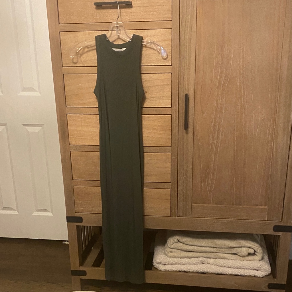 Loft Petite Sleeveless Ribbed Olive Green Maxi Dress